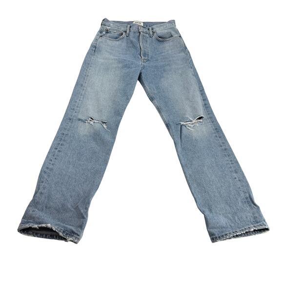 AGOLDE 90s Pinch Waist‎ Distressed Button fly Straight Leg Jeans Blue Size 26 - Picture 4 of 11